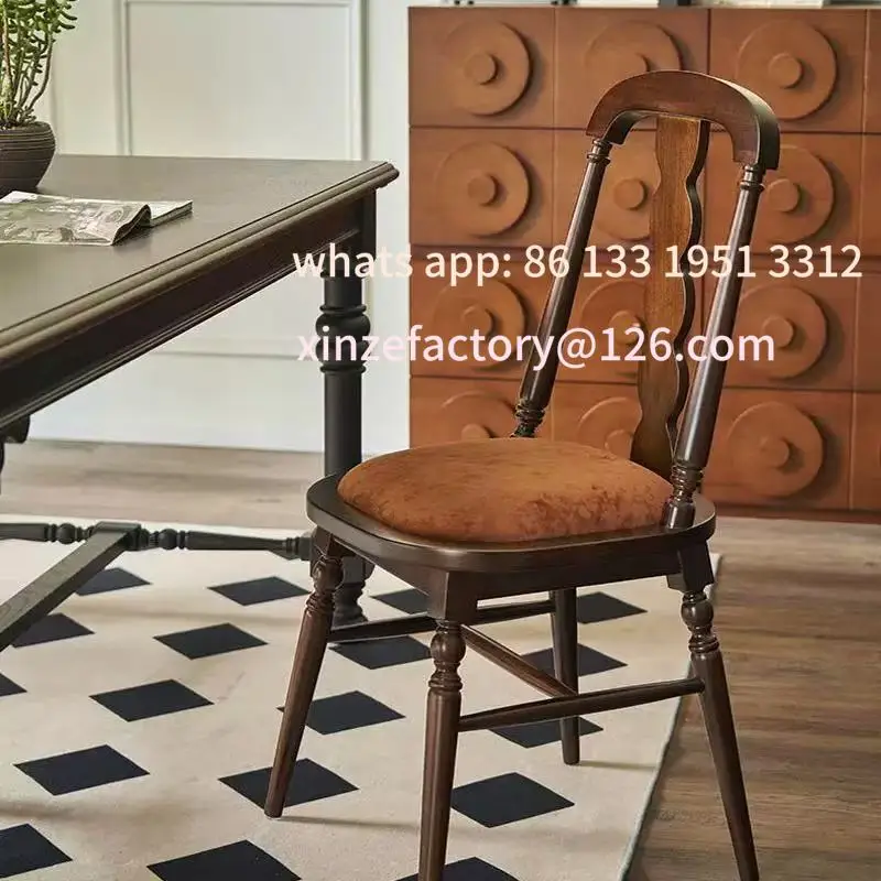 

Customizable solid wood walnut backrest soft bag book table chair dining chair retro makeup stool home light luxury