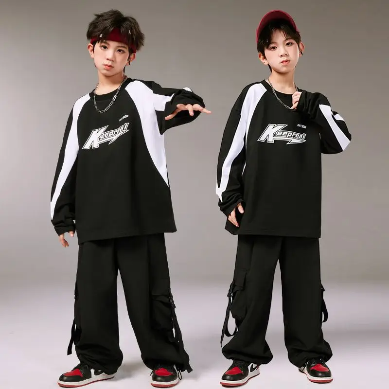 Hip-hop children's fashion clothes boys motorcycle sweater suit hip-hop girls jazz drum performance clothes tide