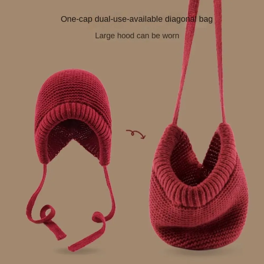 New Pullover Ear Protection Balaclava Hats Solid Color Strap Windproof Rope Wool Bag Hat Travel Knitted Hat Winter