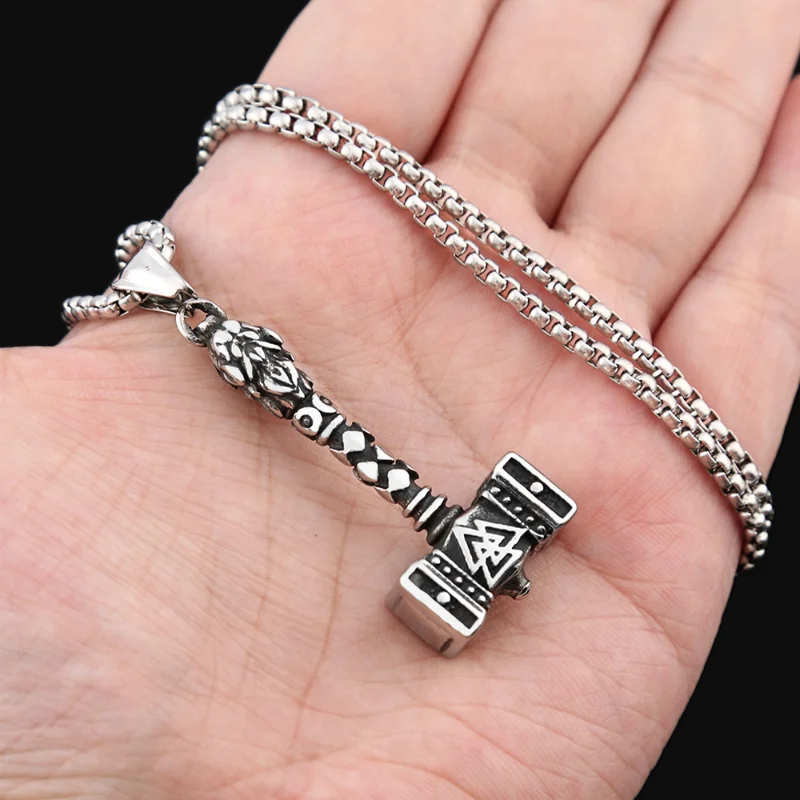 

Thor's Hammer Rune Titanium Steel Necklace Viking Men's Stainless Steel