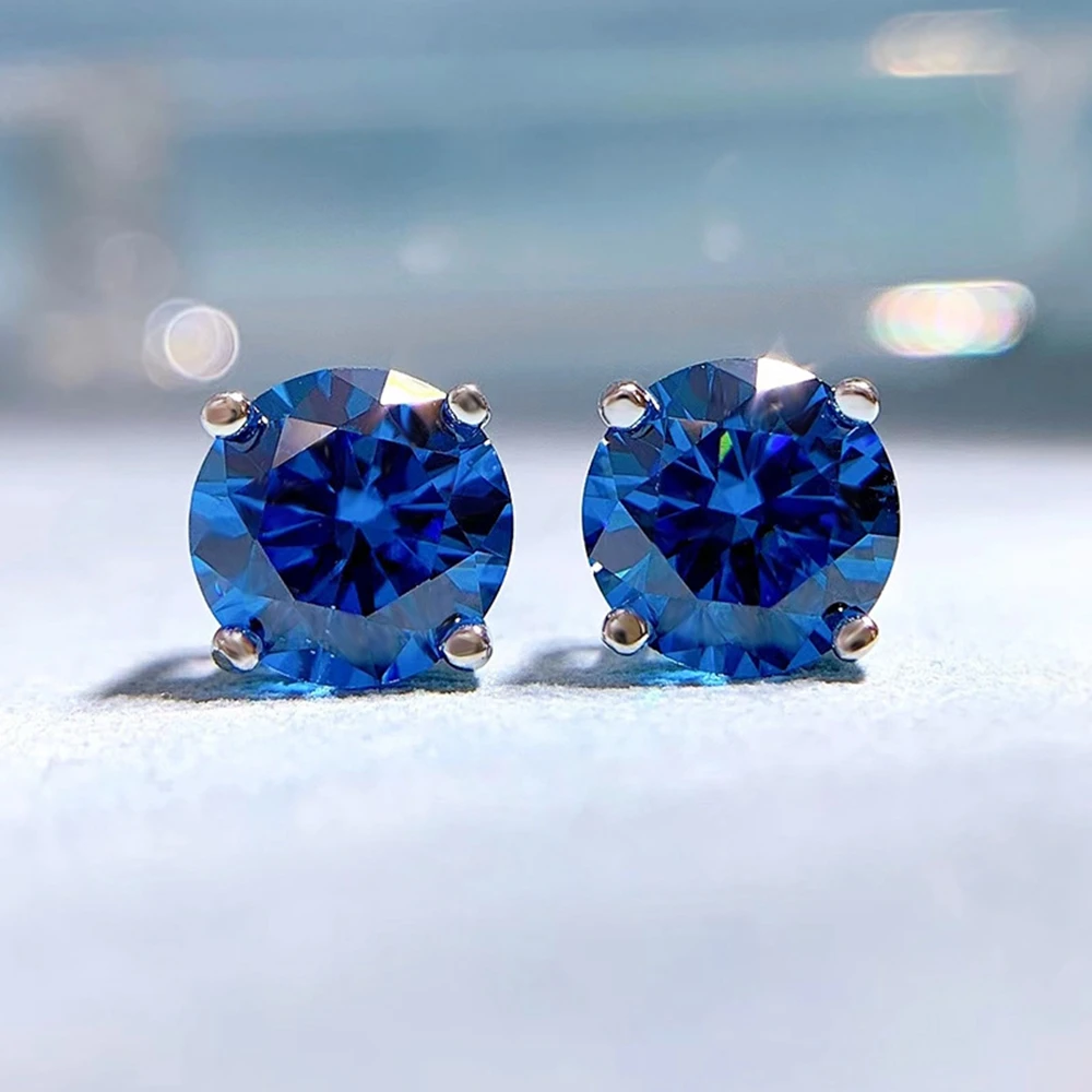SHIPEI Classic Solid 925 Sterling Silver Round Cut 8 MM Sapphire Gemstone Wedding Fine Jewelry Ear Stud Earrings Drop Shipping
