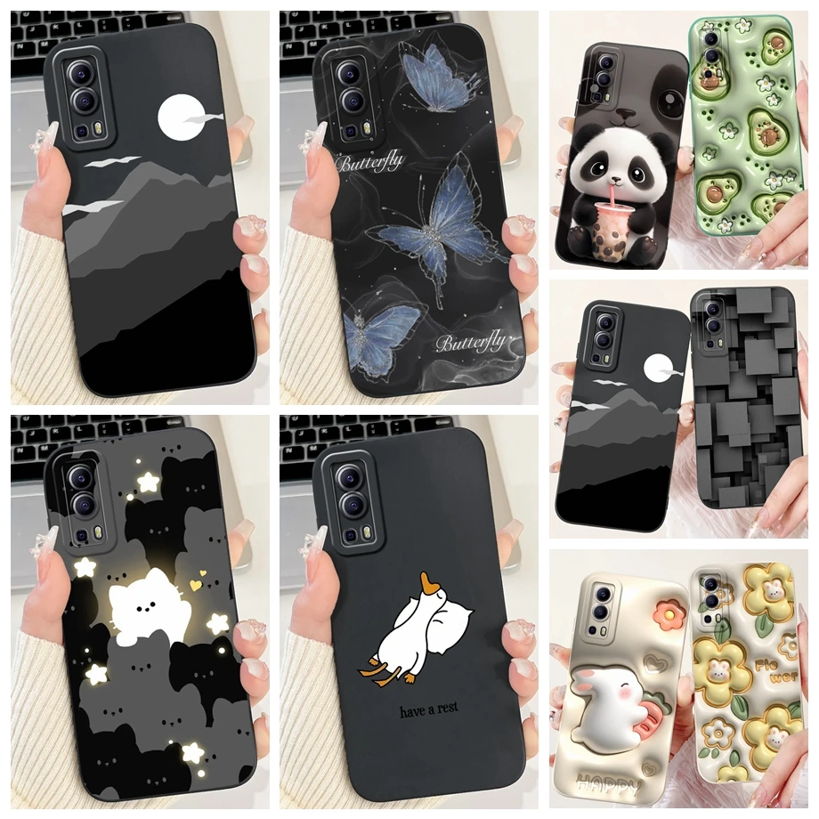 Lovely Painted Phone Case For Vivo Y72 5G Y75s Y52 5G Silicone Anti-knock Soft Cover Funda For Vivo iQOO Z3 Panda Cat Animals