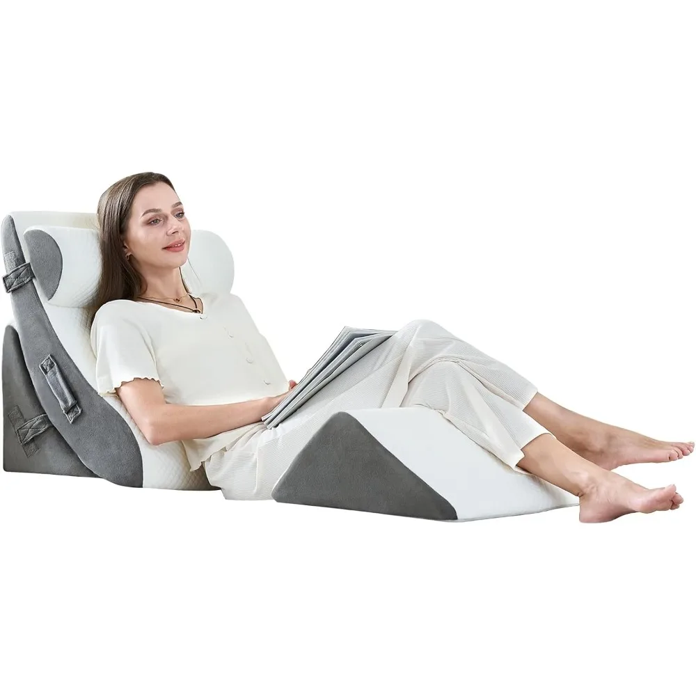 

4PCS Orthopedic Bed Wedge Pillow Set Memory Foam for Back Neck Leg Pain Relief Adjustable Support Pillow Acid Reflux GERD