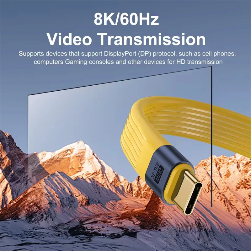 PD 240W USB4 Short Cable 40Gbps Data Transfer Fast Charging Thunderbolt 3/4 Interface Flat USB-C Cord for Laptop Phone Tablet view 5