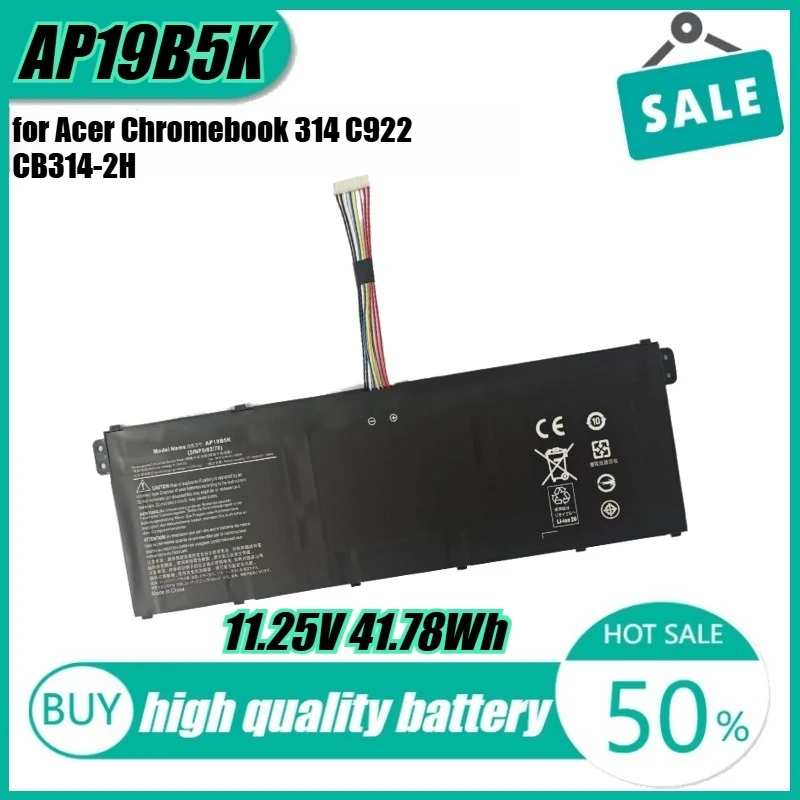 

11.25V 41.78Wh AP19B5K Laptop Battery for Acer Chromebook 314 C922 CB314-2H KT.00305.011 AP19B8K A315-56