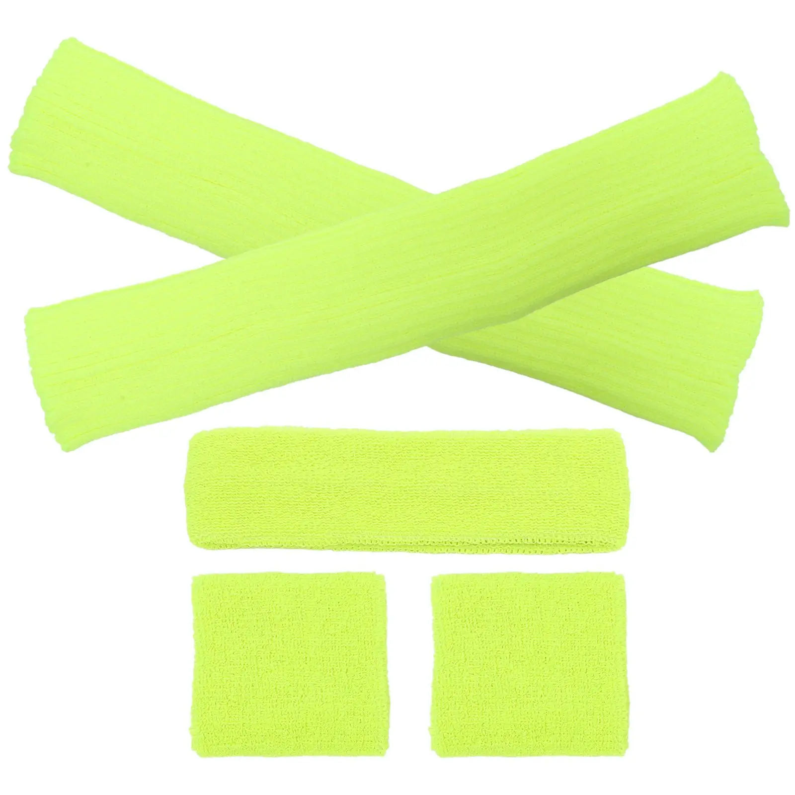 

4Pcs Fluorescent Yellow Sweatbands Set Elastic Knit Gym Headbands for Women Men Workout Yoga Running Basketball Leg Warmers Anti