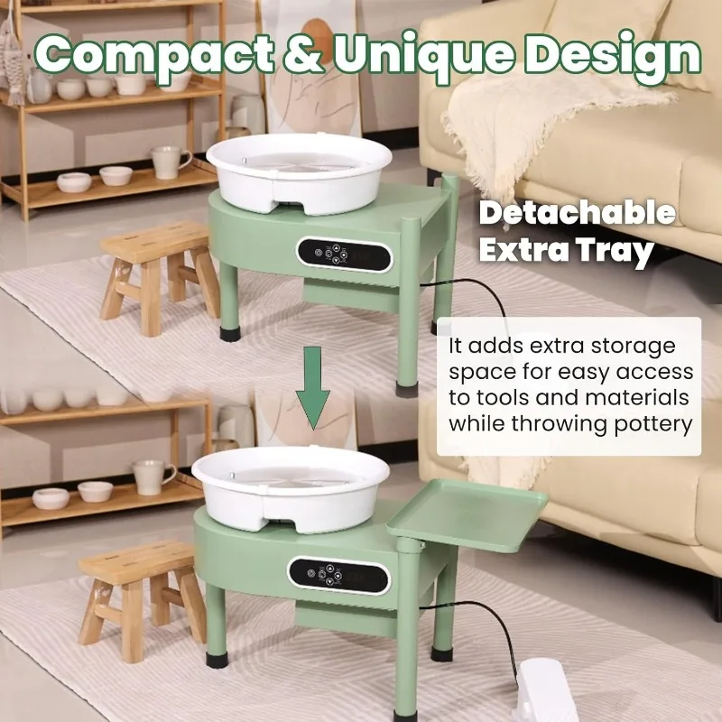 Pottery Wheel Machine 12in with Bat System Detachable Extended Tray, Electric Pottery Forming Machine Foot Pedal & LCD Sc