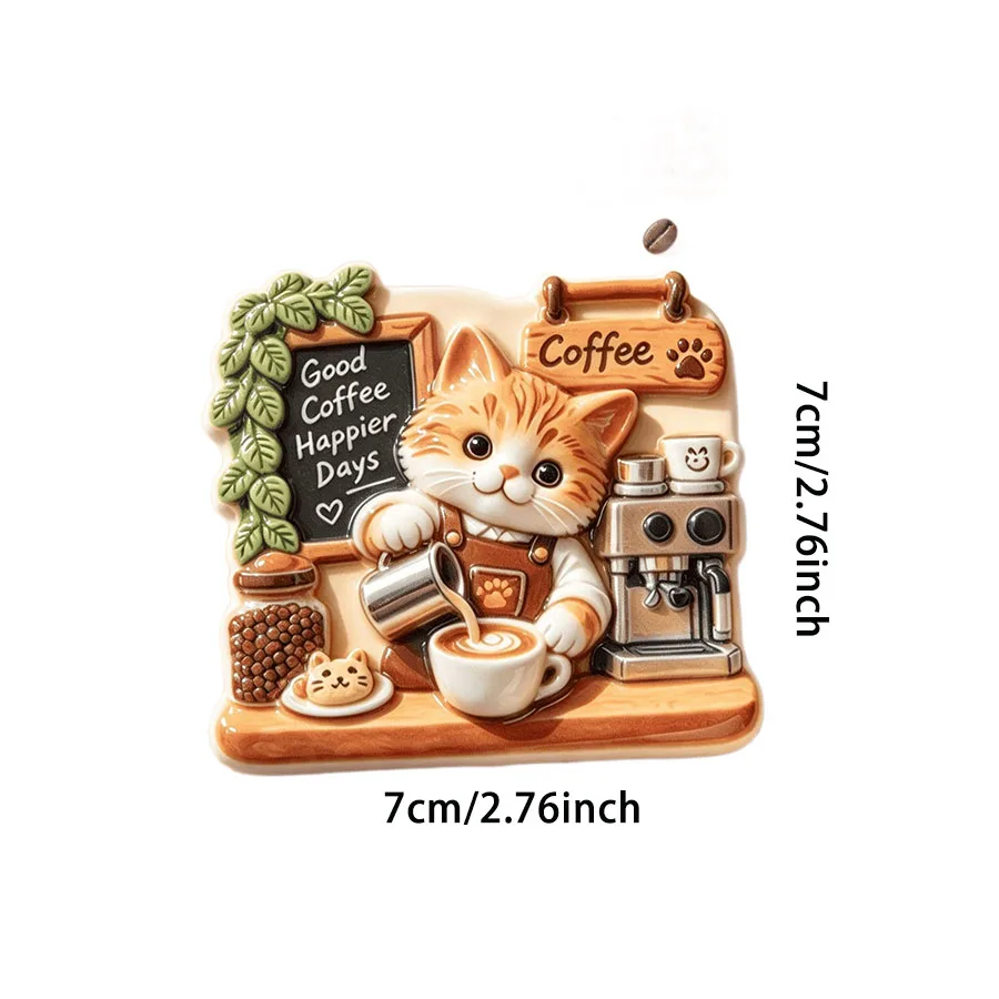 3D Resin Kitten Barista Fridge Magnet Creative Embossed Magnetic Sticker Home Decoration Cute Gift Souvenir