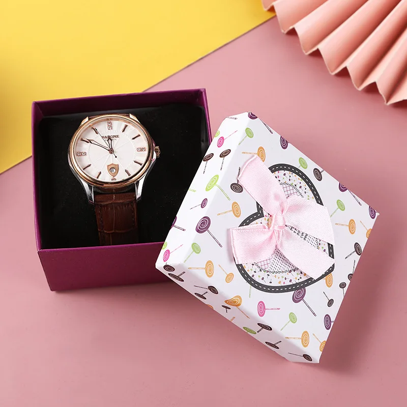 Heart Pattern Bow Watch Box with Pillow Gift Packaging Fashion Jewelry Storage Box Wristwatch Display Case Watch Organizer