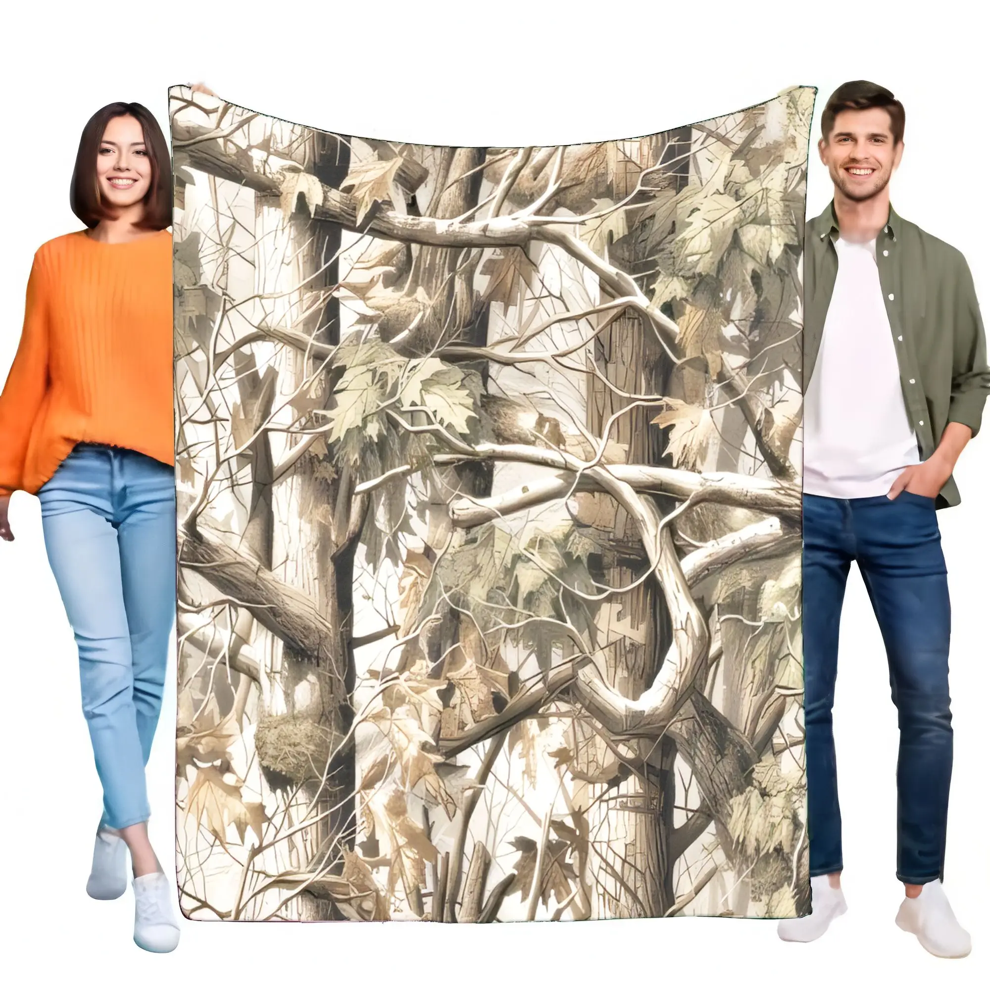 Forest Tree Branch Camouflage Blanket Soft Warm Flannel Fleece Throw for Hunting Camping Outdoor Enthusiasts Home Bed Sofa Decor