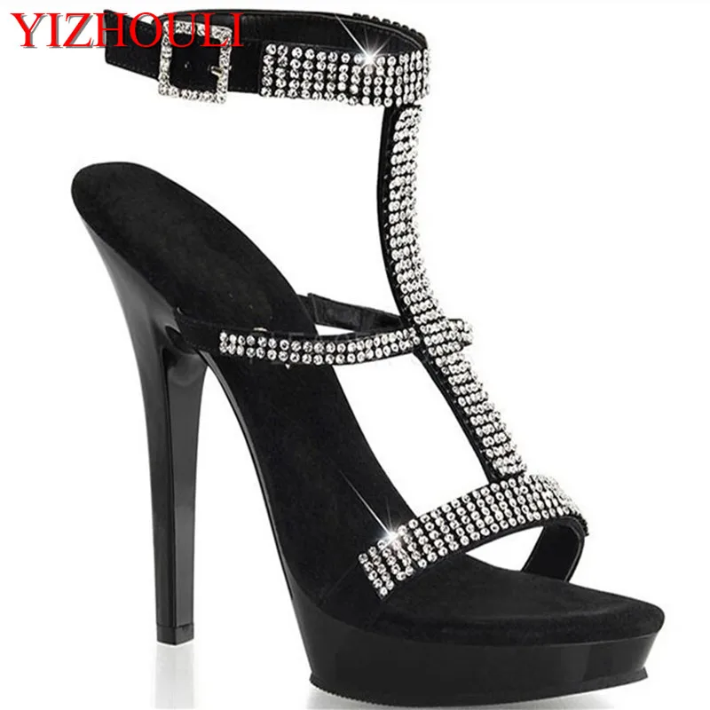 

Elegant women's open toe shoes 13cm high heels sexy ankle strap bowl bandage rhinestone ds dance The banquet dance shoes