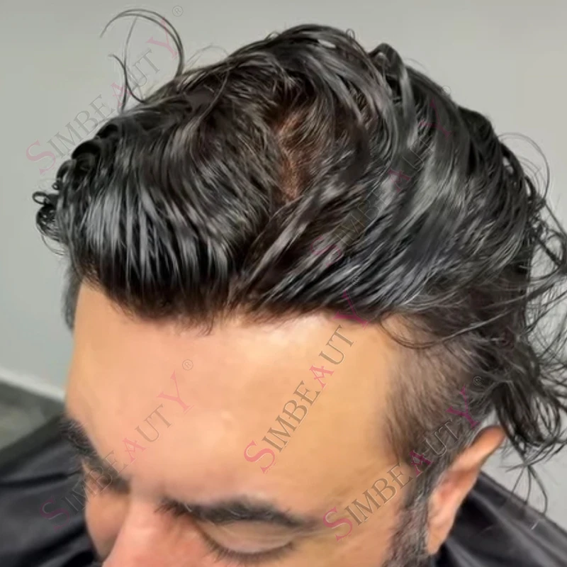 

Мужской парик из натуральных волос Jet Black с невидимой микроосновой из ПУ, имитирующей кожу, для замещения волос темно-коричневого и серого оттенков