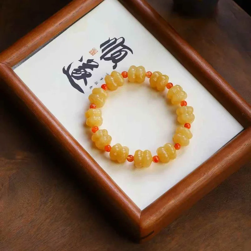 Natural Hetian Jade Qie Mo Old Material Beautiful Sugar Color Double Bracelet With Certificate