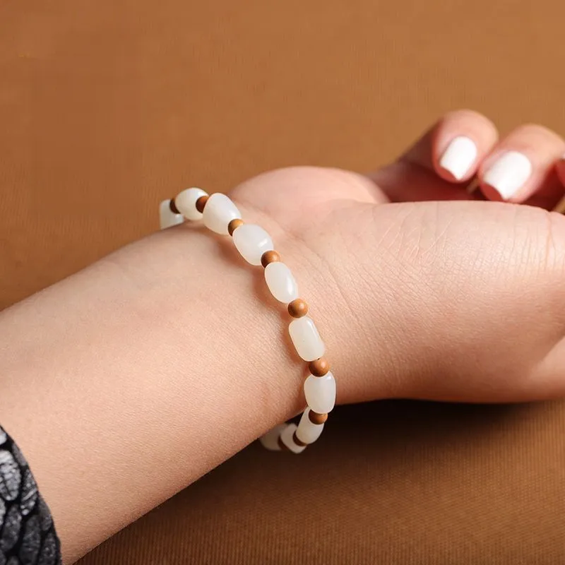 Natural Xinjiang Hetian Jade White Jade Bracelet Rough Stone Polished with Shape Jasper BraceletDIYFemale Jade Jadeware Ornament