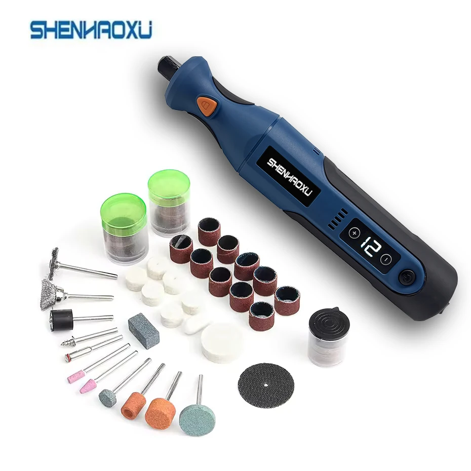 Cordless Drill Grinder Rotary Tool 12-Speed Adjust Wood Carving Pen for Milling Engraving Polish 3.6/7.4V USB Charger LED Lights