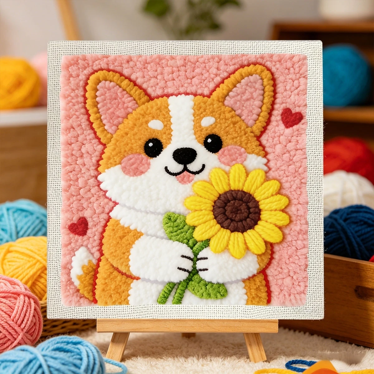 1 Set Corgi mit Sonnenblume DIY-Stickerei-Set für Anfänger, Stick-Starter-Kit, Kreuzstich-Kunstgeschenk, Handarbeits-Bastelset – Detail 2