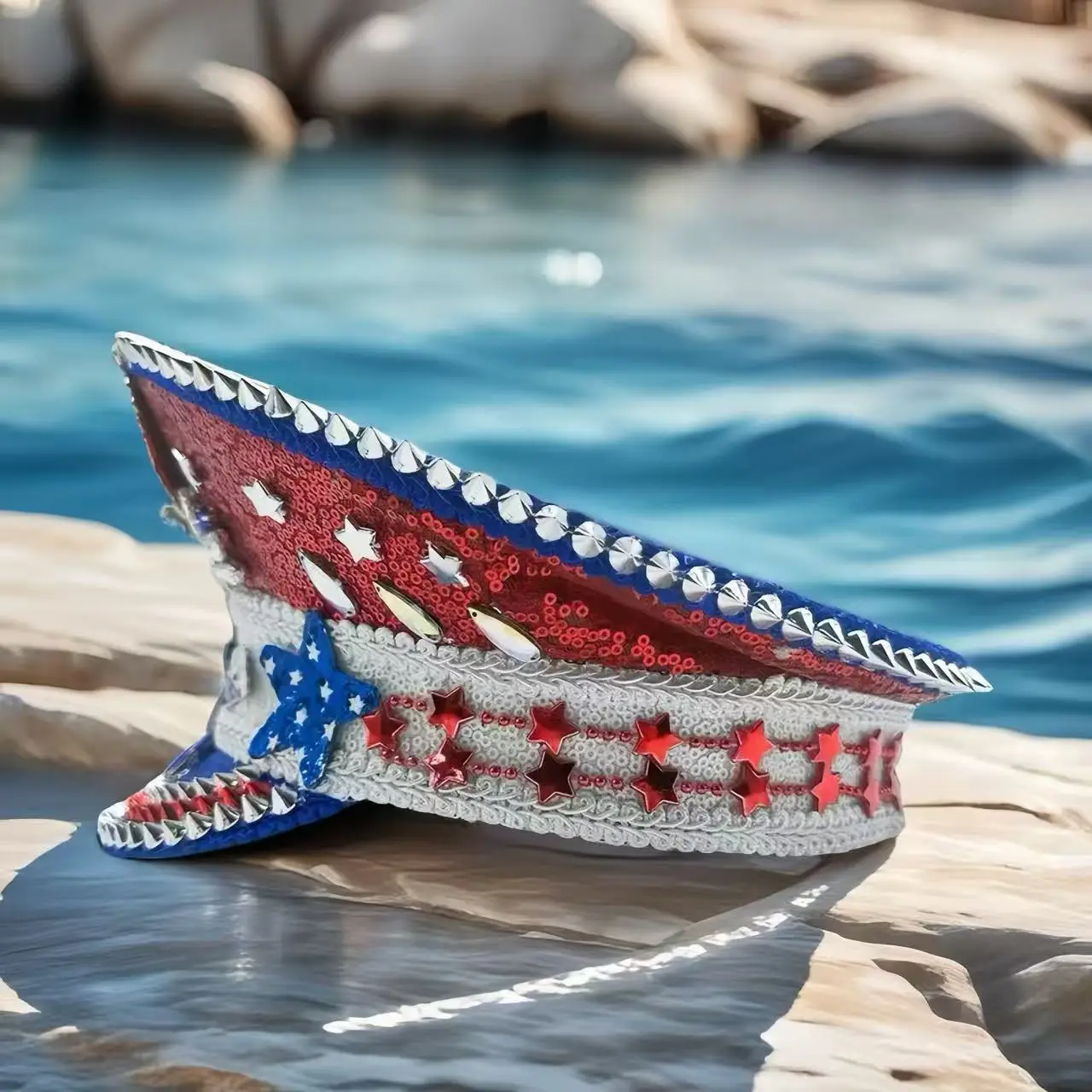 หมวกแฟนซีงานเทศกาลดนตรีหงหลวน หมวกกัปตันประดับเพชรสำหรับงานคาร์นิวัล ผู้หญิง คอสเพลย์ เครื่องประดับสำหรับผู้หญิง