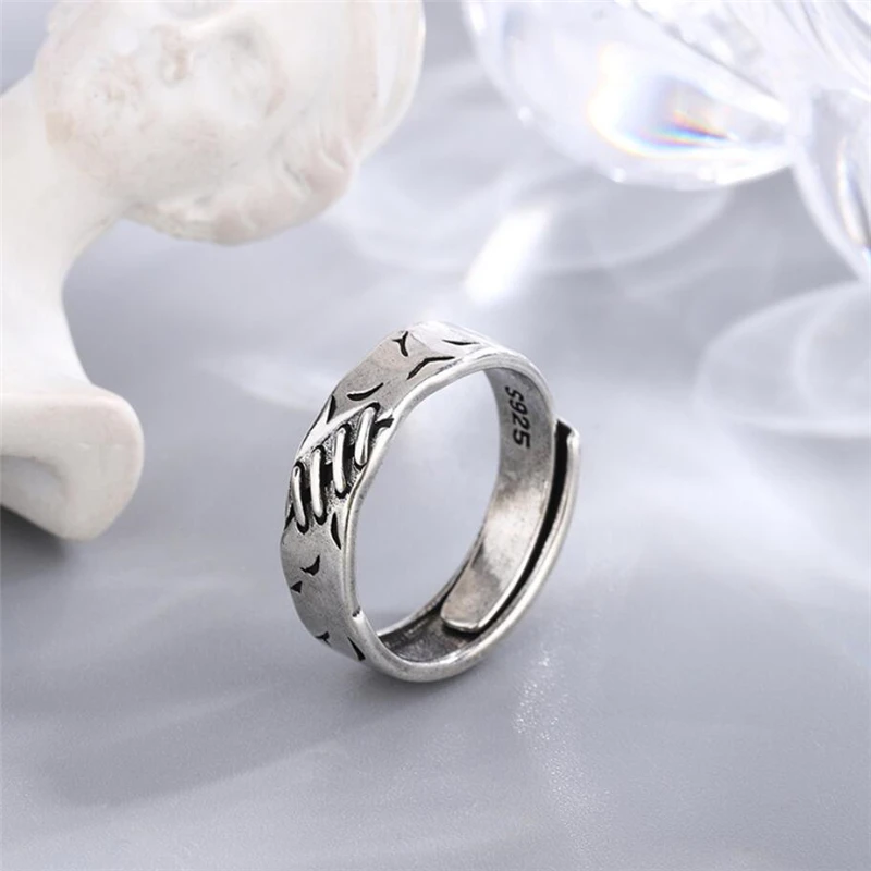 Sole Memory Cicatrici geometriche retrò Argento sterling 925 Gioielleria raffinata Anello femminile con apertura ridimensionabile di lusso RI1035
