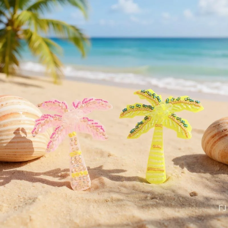 

[YU]3D Coloful Beads Coconut Tree Patches For Clothing Hat Sewing Beaded Accessories DIY Applique Decoration
