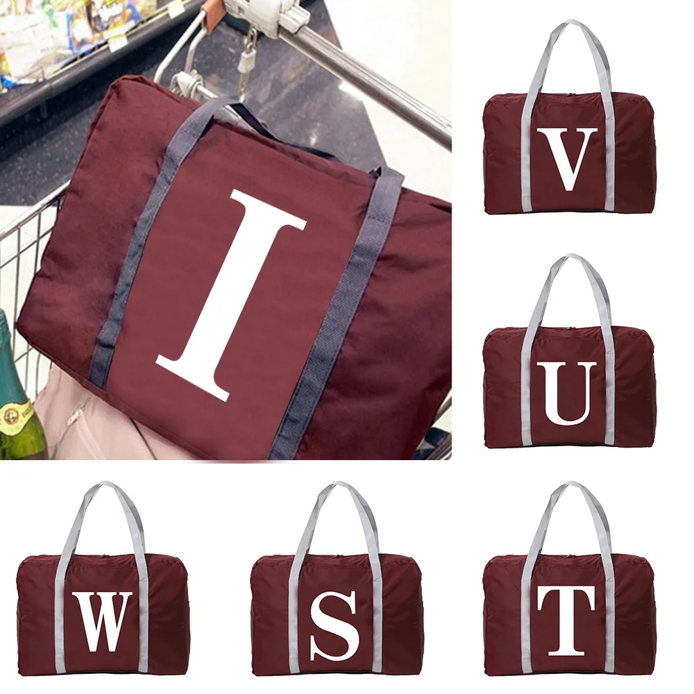 

Foldable Travel Bag Luggage Tote Bags Large Capacity White Letter Print Travel Organizer Bags Ladies Weekender Gym Handbags Men