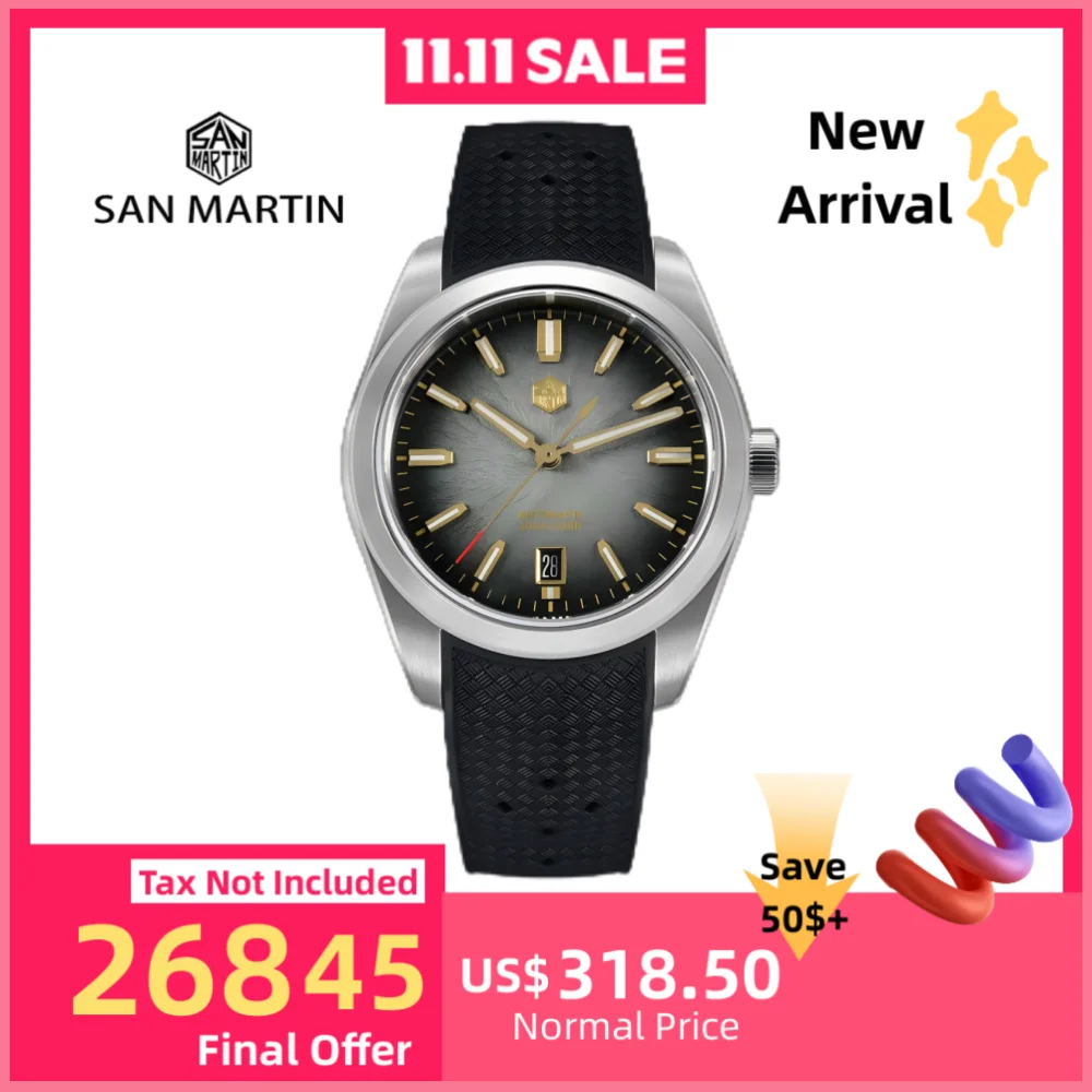 San Martin GADA JianZhan 36/39/42mm Men Watch Automatic Curved End Links Version FKM Rubber Strap BGW-X1 Dress SN0144GS/X/L-3