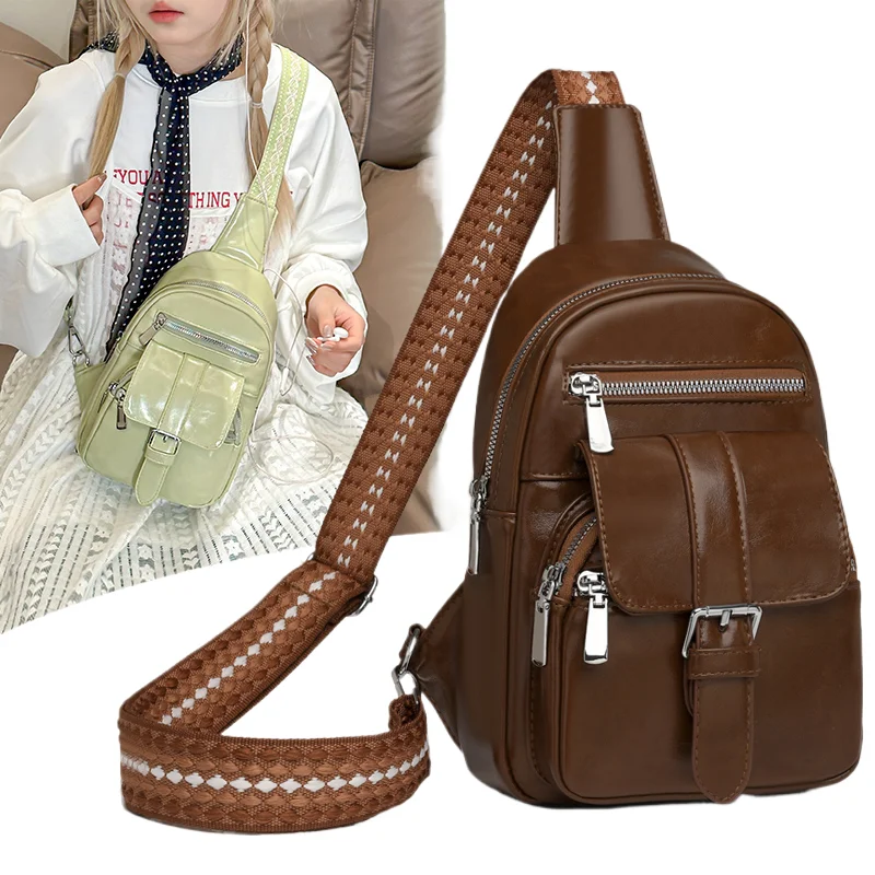 

2025 new soft leather chest bag, women's casual trend small backpack, versatile chest bag, work commuting shoulder crossbody bag