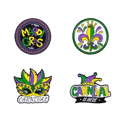 4Pcs/Set Colorful Carnival Collection Pins Yellow Purple Green Colors Mardi Gras Enamel Brooches