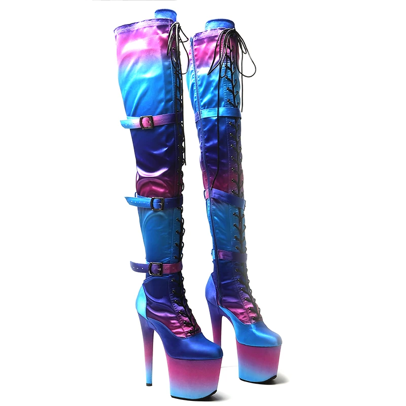 Leecabe  20CM/8inche   PU  upper Gradient color High Heel platform Boots closed toe Pole Dance boots