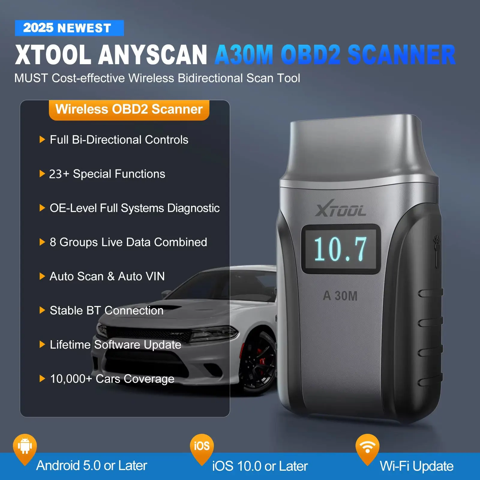 XTOOL Anyscan A30M OBD2 Auto Code Reader All System Diagnostic Toolsl Bi-directional Scanner Lifetime Free Update Added CAN FD