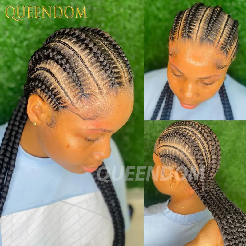 Synthetische Full Lace Cornrow Box Gevlochten Pruik 36 "Lace Front Pruiken Jumbo Vlechten Pruik Voor Zwarte Afrika Vrouwen Vlechten Pruik Vlechten Pruiken