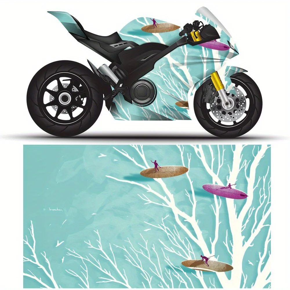2 PCS Motorcycle self-adhesive PVC sticker with Wintery Tree Branches with Hanging Leaves pattern, motorcycle body film, suitabl