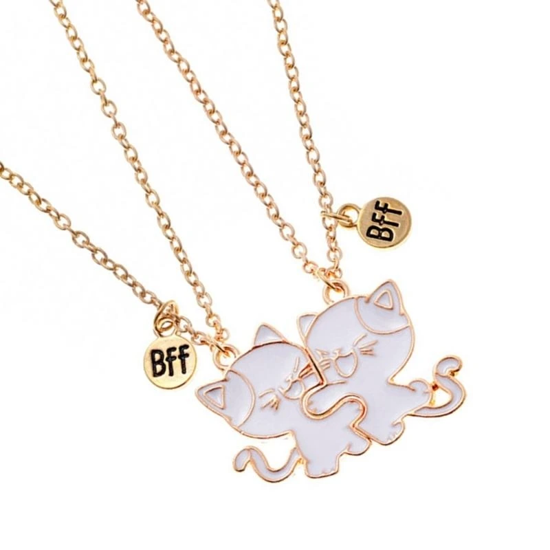 T4MD Pack of 2 Friendship Necklaces Cats Pendants Necklace Adjustable Chain Necklace Alloy Texture Neck Jewelry for Daily