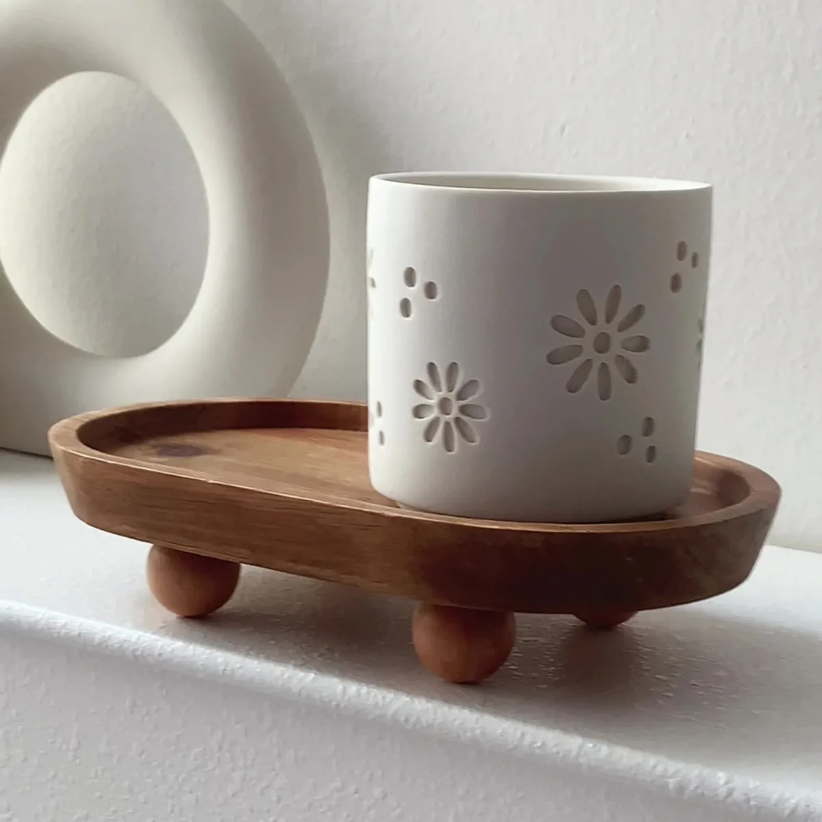 

1pc Creative Wooden Tray Cake Dessert Plate Multi-Functional Wooden Tray Round Elliptical Aromatherapy Ornament Tray