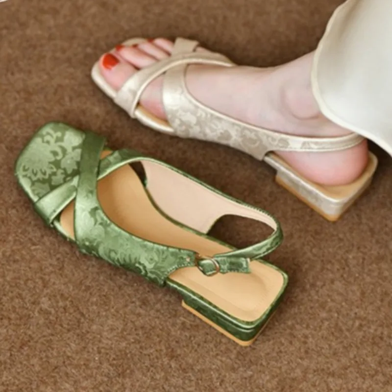 

Square Toe Women’s Sandals High Heels Shoes Slingback Slippers 2025 Fashion New Summer Designer Dress Comfort Sandalias De Mujer