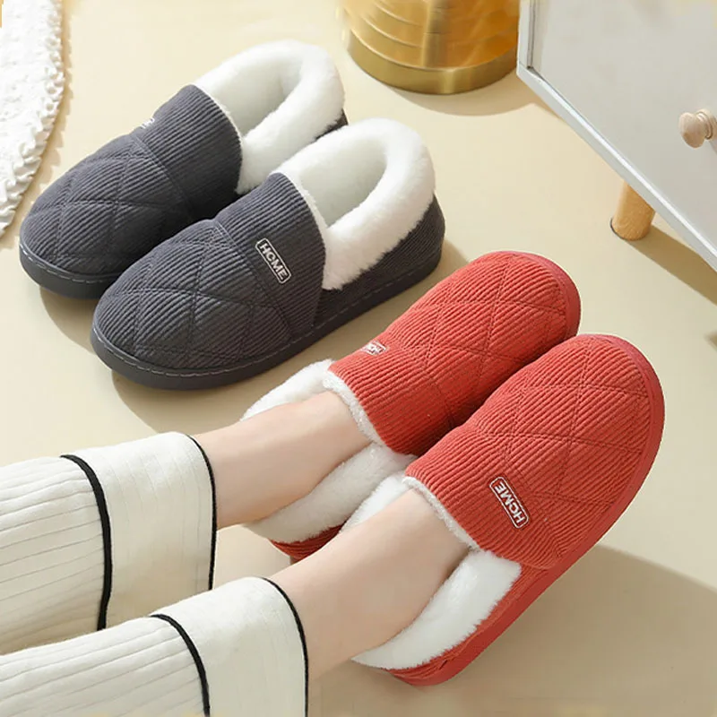 Comwarm Women Fur Plush Cotton slippers Indoor Soft Cozy Fluffy Slides Couple Bedroom Furry Slides Winter Warm Fuzzy House Shoes