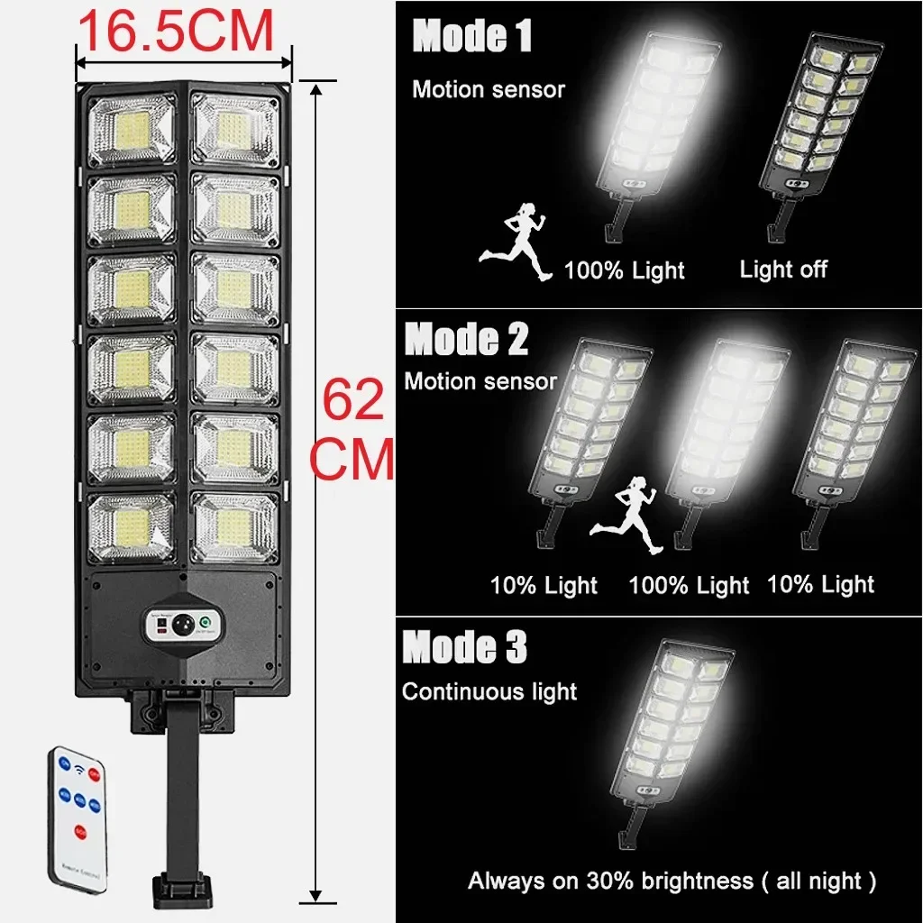 Lampe solaire LED 4500mAh 7700LM pour l'extérieur, télécommande 3 modes, étanche, détection de radar, jardin et rue, le plus injuste, 18650x3