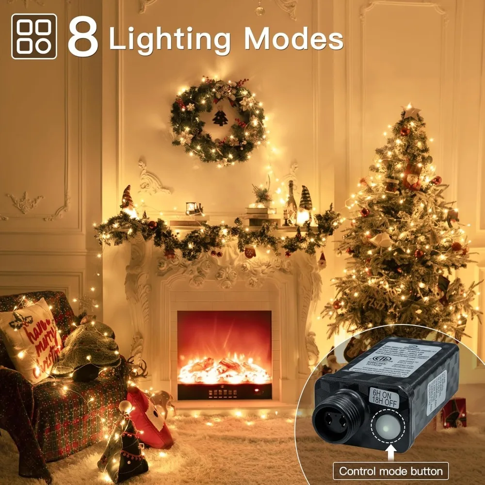 Connectable Warm White String Lights Indoor Bedroom, 8 Modes Christmas String Light Plug in Classroom Lights, 49ft 150 LED Fairy