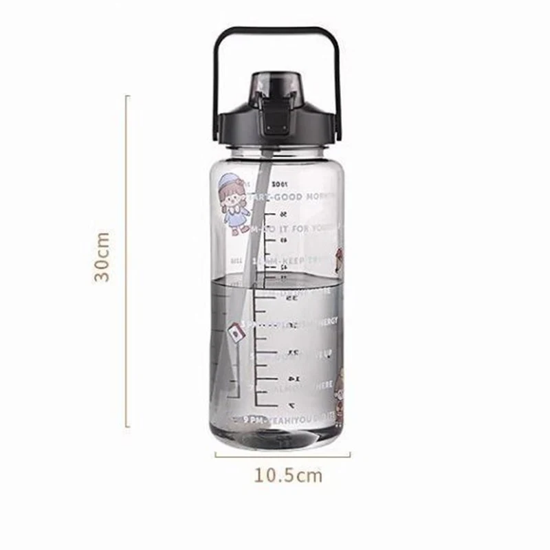 D2 New 2L Water Bottle With Straw Large Capacity Sports Water Bottle BPA Free cup Portable Drinking Bottles With Time Marker