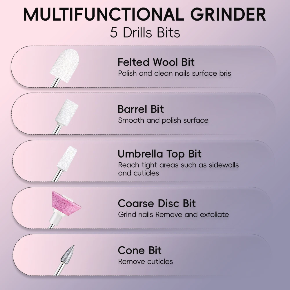 Kit de perceuse à ongles électrique et lime à ongles, Kit de Machine à ongles Rechargeable par USB pour le soin des ongles, le polissage, la mise en forme, le retrait du gel