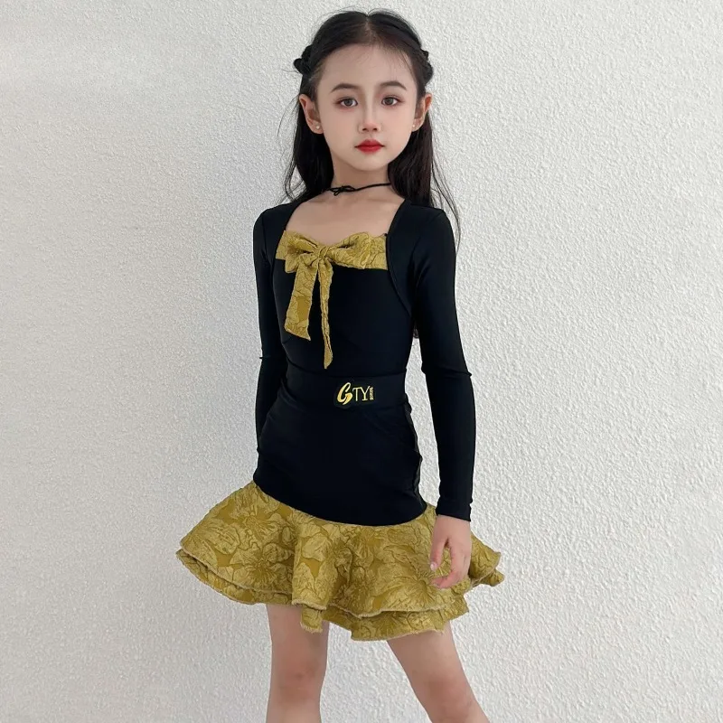 New Latin Dance Suit Girls Autumn and Winter Long Sleeve Advanced Training Suit