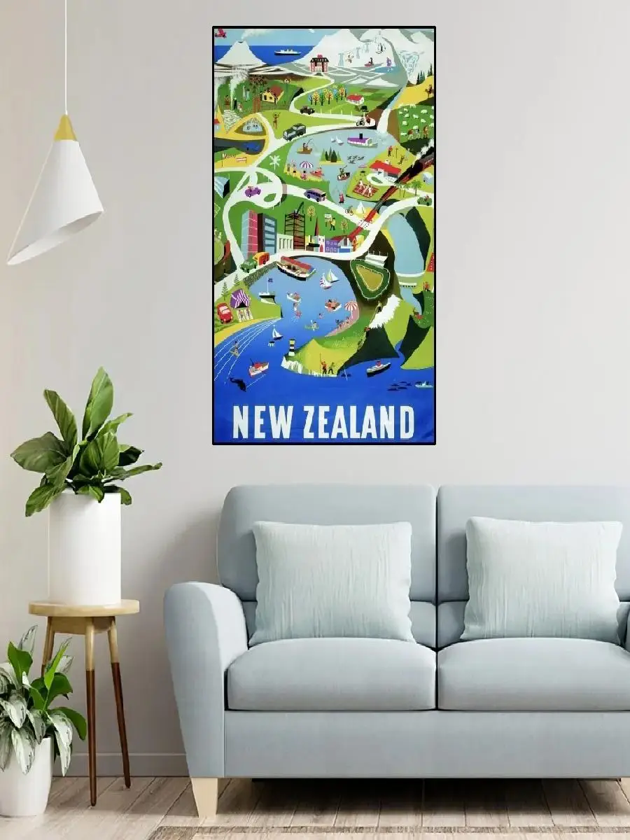 New Zealand Vintage Map Canvas Poster | Aesthetic Room Wall Decor Art Print Sticker