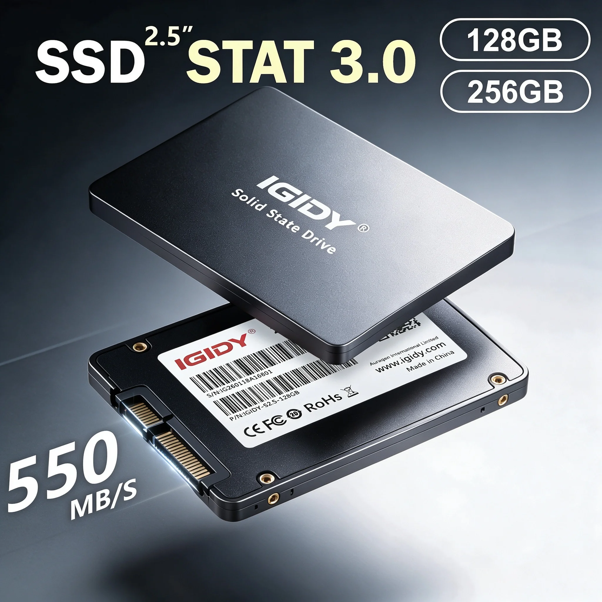 2.5" SATA 3.0 SSD 128GB 256GB Internal Solid State Drive Up to 570MB/s HDD Replacement for Laptop & Desktop PC