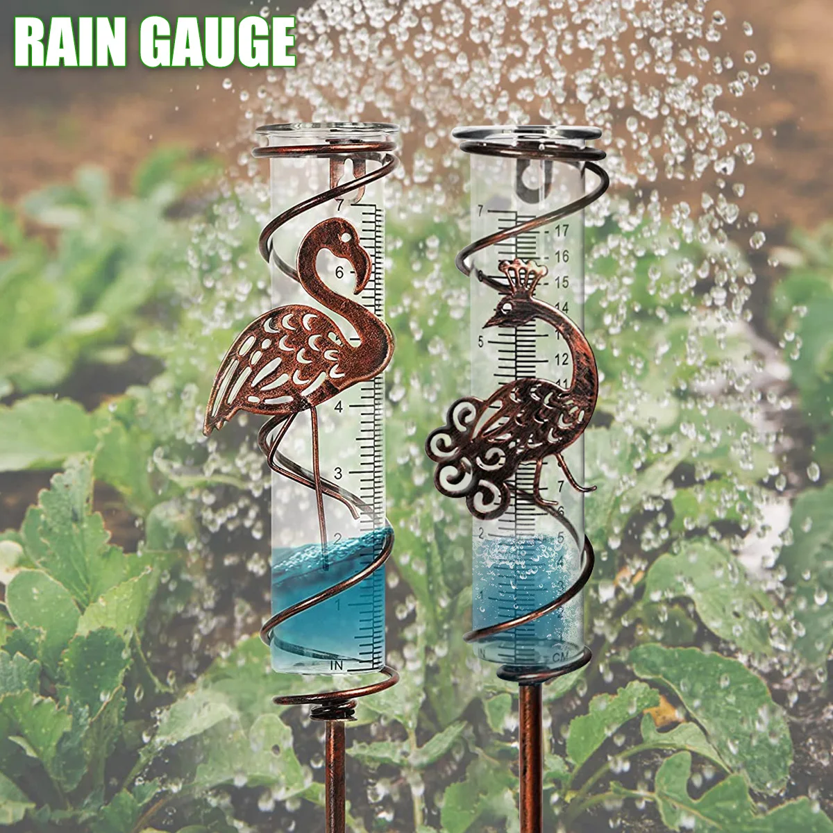 Wrought iron rain gauge Rain collector outdoor Garden decorative  simple Metal spiral rain watch bird Lawn Durability instrument