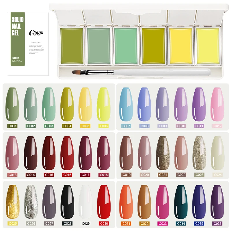 6 Colors Solid Nail Gel Nail Art Polish Gel Colorful Nail Varnish Nail Gel Polish Palette Manicure Canned Cream Nail Glue