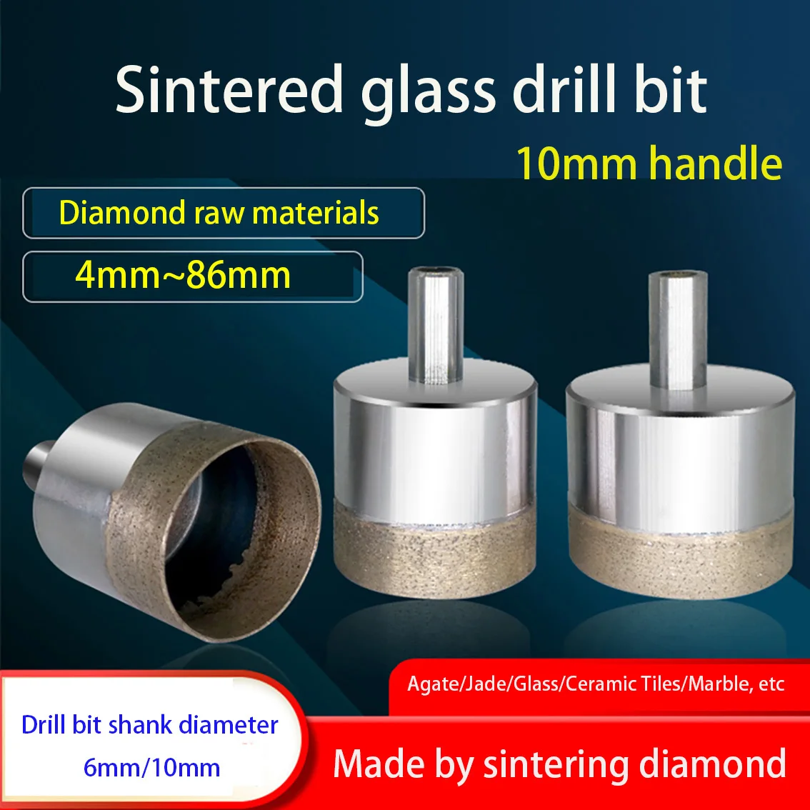 Diamante em pó Sinterizado Broca Telha Cerâmica de Vidro de Mármore Hole Saw Ferramenta Elétrica 10 Handle Mm84 mm 1pc