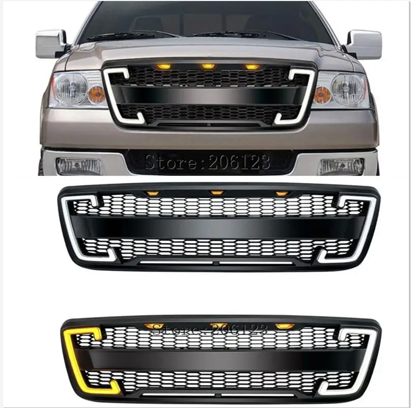 

20042005 2006 2007 2008 For Ford F150 Matte Black Front Compatible Grille w/Off-Road Lights Front Bumper Raptor Grille