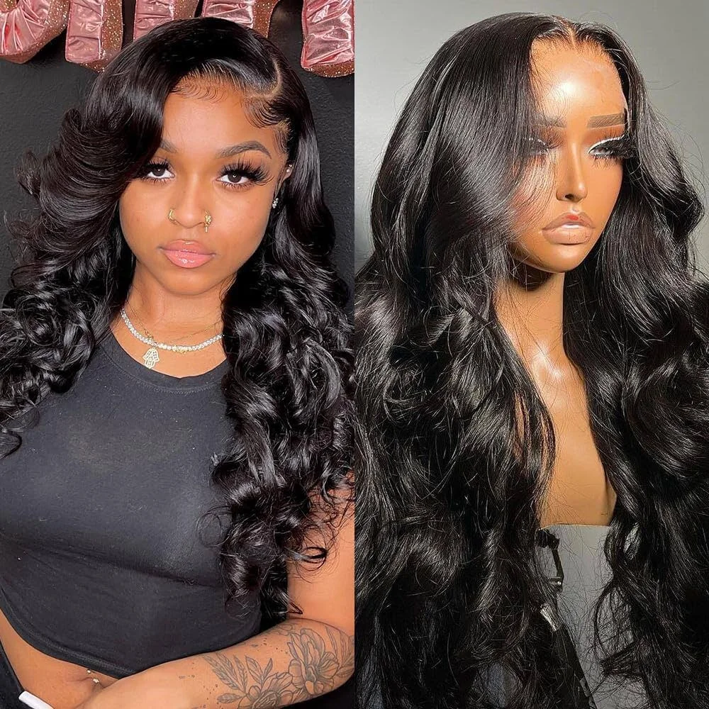 Body Wave Natural Color Transparent Lace Frontal Human Hair Wigs 5x5 Lace Closure Wigs For Women With Baby Hair 180% Density