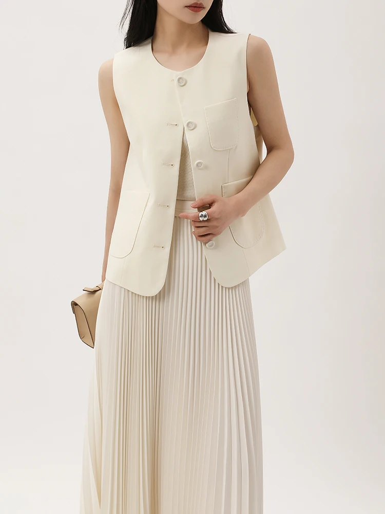 

Новый Изысканный Женский Жилет MASJM из Шерсти для Повседневной Носки, Простой, Элегантный, Верхняя Одежда, 632097, Смесь Полиэстера, Застежка на Одну Пуговицу