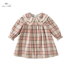 Dave Bella Girls Princess Dress Spring Autumn Long Sleeve Plaid Printed Dress Cute Toddler Kids Clothes DB3222988