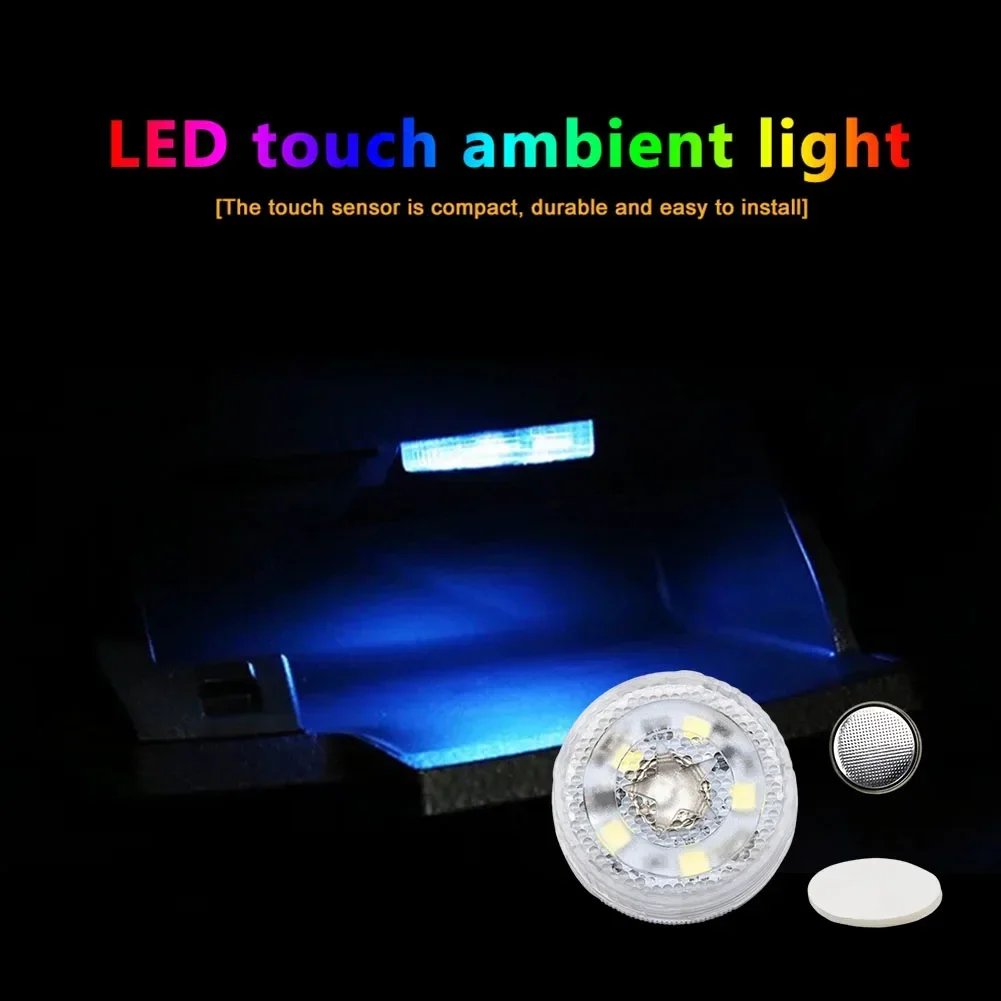 Car Small Interior Touch Switch Light 5LED Sensor Roof Reading Bulb Ceiling Lamp Cabinet Light Wireless Ambient Lamp 5*5*4cm